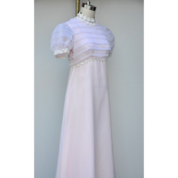 Vintage 60s Maxi Pink White Floral Dress - Gunne Sax Style Bohemian Wedding XS - Picture 7 of 10